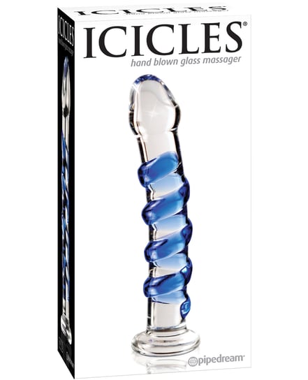 Icicles No. 5 Hand Blown Glass Massager – Clear w/Blue Swirls by Icicles product image