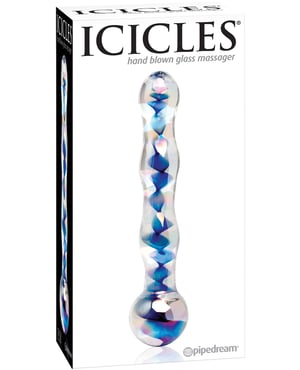 Icicles No. 8 Hand Blown Glass Massager – Clear w/Inside Blue Swirls by Icicles product image