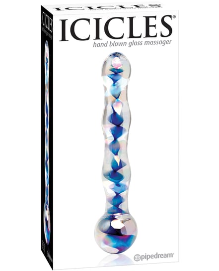 Icicles No. 8 Hand Blown Glass Massager – Clear w/Inside Blue Swirls by Icicles product image