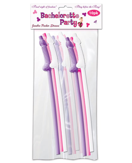 Bachelorette Party Pecker Sipping Straws – Assorted Colors Pack of 10 by Bachelorette Party product image