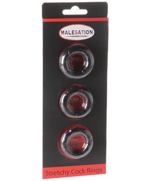 MALESATION Stretchy Cock Rings – Pack of 3 Black by Malesation product image