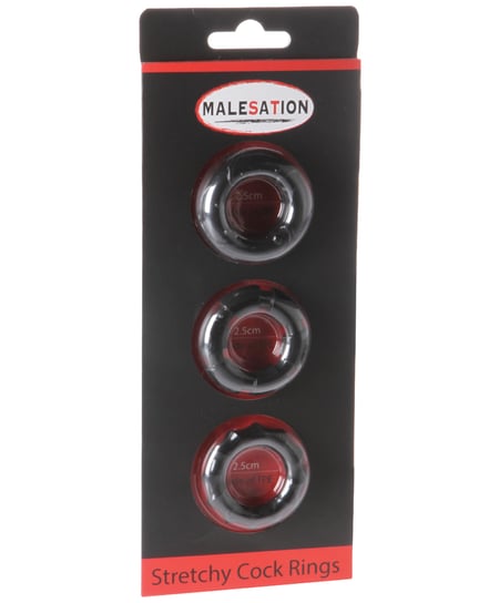 MALESATION Stretchy Cock Rings – Pack of 3 Black by Malesation product image