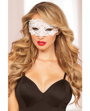 Lace Eye Mask w/Satin Ribbon Ties White O/S by Seven 'til Midnight product image
