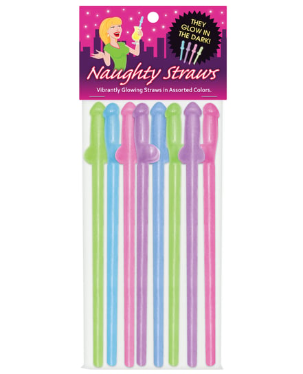 Glow in the Dark Penis Straws – Asst. Colors Pack of 8 by Kheper product image