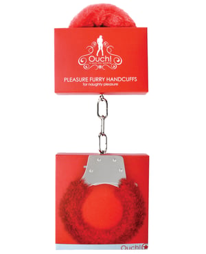 Shots Ouch Furry Pleasure Handcuffs – Red by Ouch product image