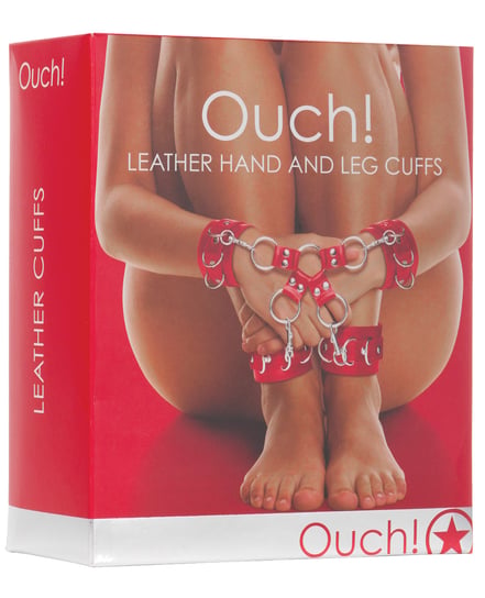 Shots Ouch Leather Hand & Leg Cuffs – Red by Ouch product image