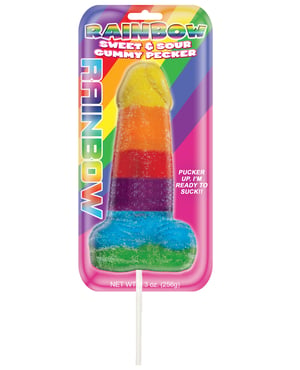Rainbow Sweet & Sour Jumbo Gummy Cock Pop by Hott Products product image