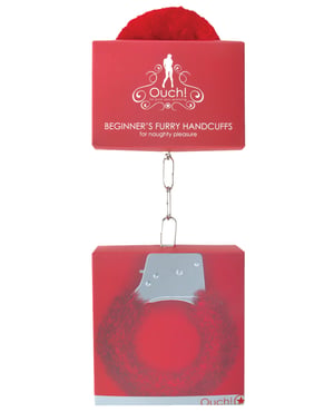 Shots Ouch Beginner’s Handcuffs Furry – Red by Ouch product image