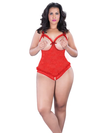 Lace Open Cup & Crotchless Teddy Red QN by RSVP by Oh la la Cheri product image