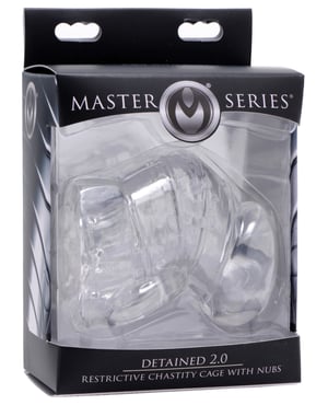 Master Series Detained 2.0 Restrictive Chastity Cage w/Nubs – Clear by Master Series product image