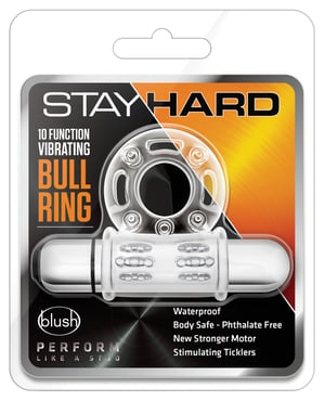 Blush Stay Hard 10 Function Vibrating Bull Ring Cock Ring – Clear by Stay Hard product image