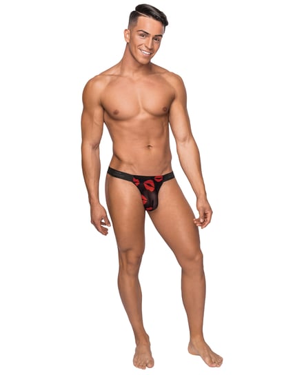 Kiss Me Stretch Mesh Micro Thong V Blk/Rd S/M by Male Power product image