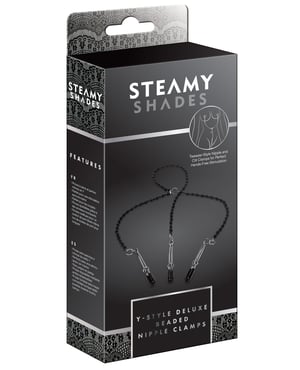 Steamy Shades Y-Style Deluxe Beaded Nipple Clamps – Black/Silver by Steamy Shades product image