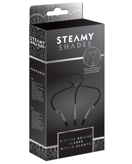 Steamy Shades Y-Style Deluxe Beaded Nipple Clamps – Black/Silver by Steamy Shades product image