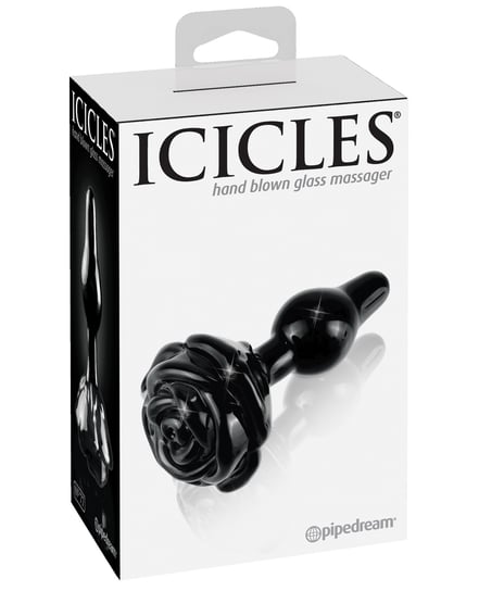 Icicles No. 77 Hand Blown Glass Rose Butt Plug – Black by Icicles product image