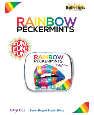 Rainbow Pecker Shape Candies in Tin-Carded by Hott Products product image
