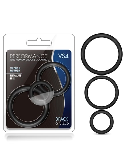 Blush Performance VS4 Pure Premium Silicone Cockring Set – Black by Performance product image