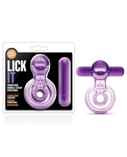 Blush Play With Me Lick it Vibrating Double Strap Cockring – Purple by Play With Me product image