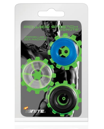 Ignite Power Stretch Donuts Cockrings – Pack of 3 Black/Clear/Blue by Ignite product image