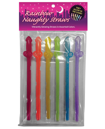 Naughty Glow in the Dark Rainbow Straws – Pack of 6 by Kheper product image