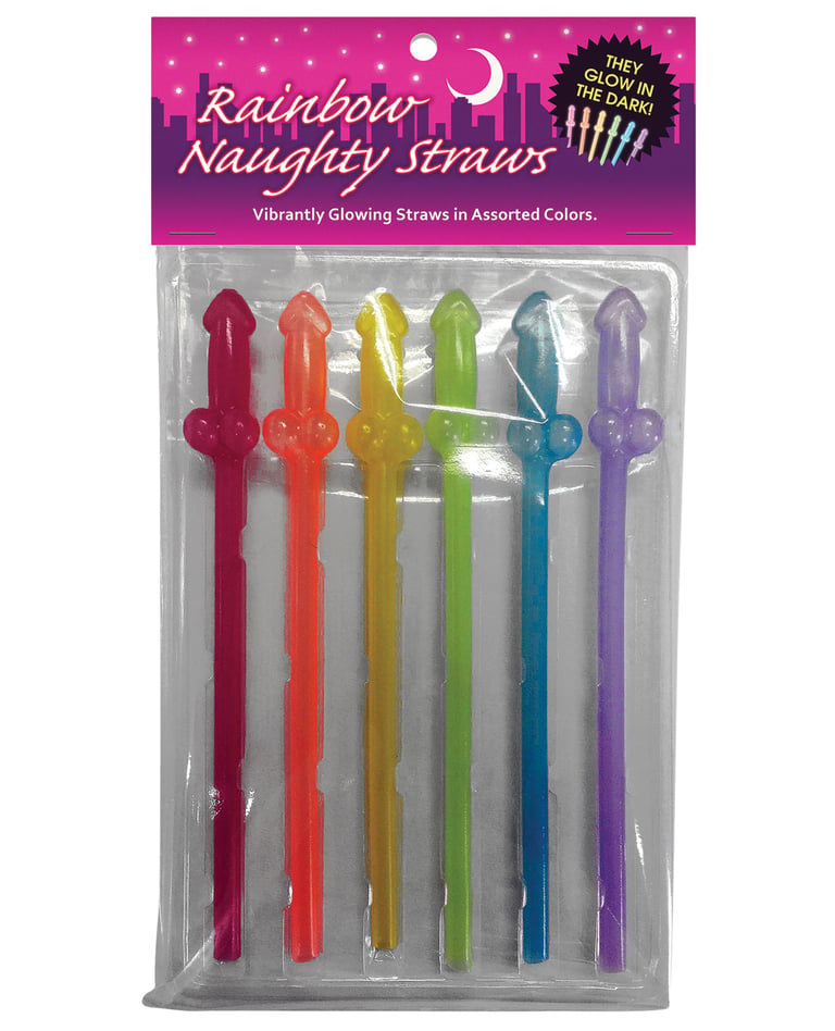 Naughty Glow in the Dark Rainbow Straws – Pack of 6 by Kheper product image
