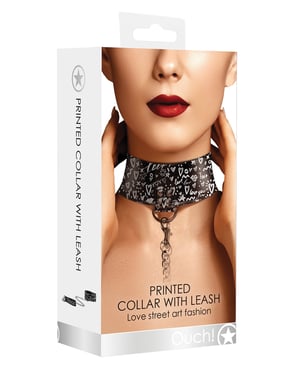Shots Ouch Love Street Art Fashion Printed Collar w/Leash – Black by Ouch product image