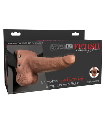 Fetish Fantasy Series 6″ Hollow Rechargeable Strap On w/Balls – Tan by Fetish Fantasy Series product image