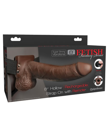 Fetish Fantasy Series 8″ Hollow Rechargeable Strap On w/Remote – Brown by Fetish Fantasy Series product image