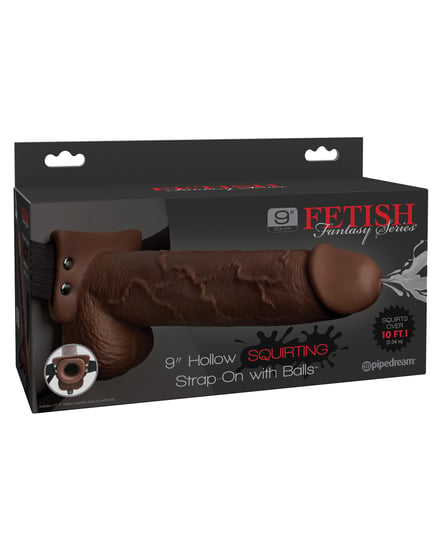 Fetish Fantasy Series 9″ Hollow Squirting Strap On w/Balls – Brown by Fetish Fantasy Series product image