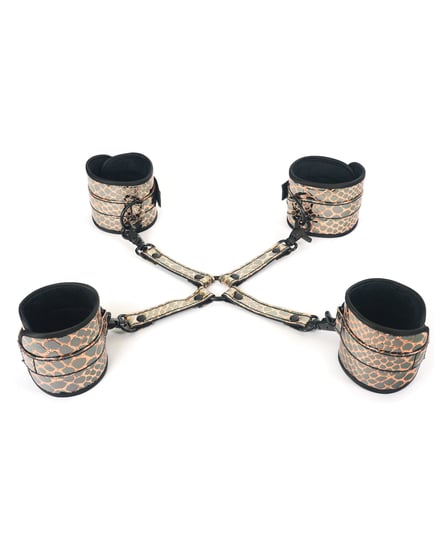 Spartacus Faux Leather Wrist & Ankle Restraints w/Hog Tie – Gold by Spartacus product image