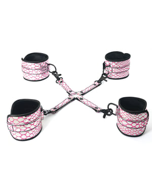 Spartacus Faux Leather Wrist & Ankle Restraints w/Hog Tie – Pink by Spartacus product image