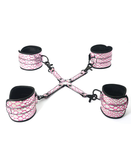 Spartacus Faux Leather Wrist & Ankle Restraints w/Hog Tie – Pink by Spartacus product image