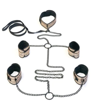 Spartacus Faux Leather Collar to Wrist & Ankle Restraints Bondage Kit w/Leash – Gold by Spartacus product image