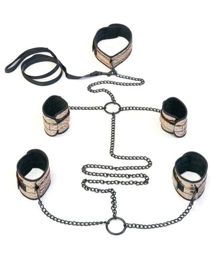 Spartacus Faux Leather Collar to Wrist & Ankle Restraints Bondage Kit w/Leash – Gold by Spartacus product image