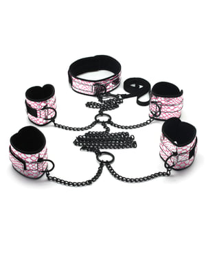 Spartacus Faux Leather Collar to Wrist & Ankle Restraints Bondage Kit w/Leash – Pink by Spartacus product image