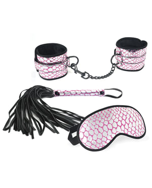 Spartacus Faux Leather Wrist Restraints Blindfold & Flogger Bondage Kit – Pink by Spartacus product image