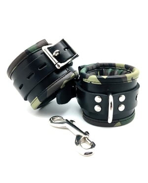 Sensual Sin Leather Padded Ankle Cuffs – Camo Piping by Sensual Sin product image