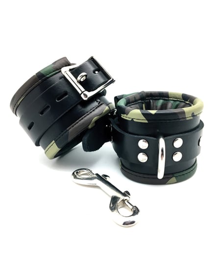 Sensual Sin Leather Padded Wrist Cuffs – Camo Piping by Sensual Sin product image
