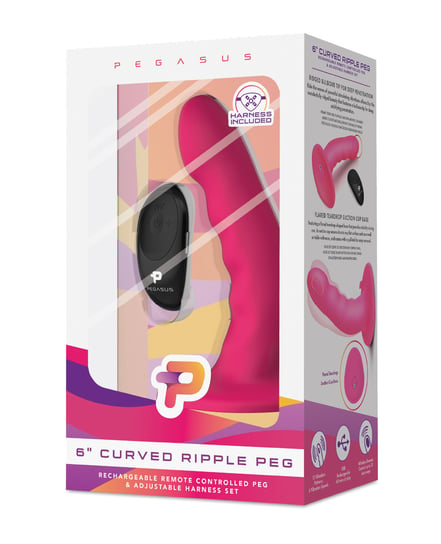 Pegasus 6″ Rechargeable Ripple Peg w/Adjustable Harness & Remote – Pink by Pegasus product image