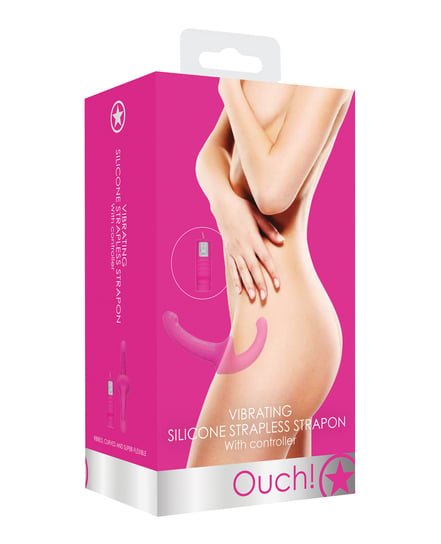 Shots Ouch Vibrating Silicone Strapless Strap On w/Controller – Pink by Ouch product image