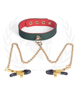 Spartacus PU Collar w/Nipple Clamps – Green by Spartacus product image
