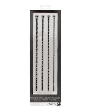 Shots Ouch Beginner’s Urethral Sounding Silicone Spiral Screw Plug Set – Black by Ouch product image