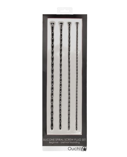 Shots Ouch Beginner’s Urethral Sounding Silicone Spiral Screw Plug Set – Black by Ouch product image