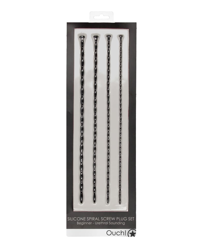 Shots Ouch Beginner’s Urethral Sounding Silicone Spiral Screw Plug Set – Black by Ouch product image
