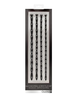 Shots Ouch Advanced Urethral Sounding Silicone Spiral Plug Set – Black by Ouch product image