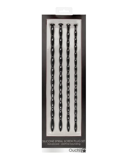 Shots Ouch Advanced Urethral Sounding Silicone Spiral Plug Set – Black by Ouch product image
