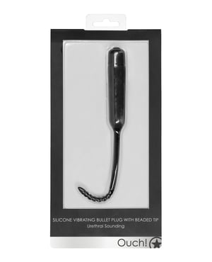 Shots Ouch Urethral Sounding Silicone Vibrating Bullet Plug w/Beaded Tip – Black by Ouch product image