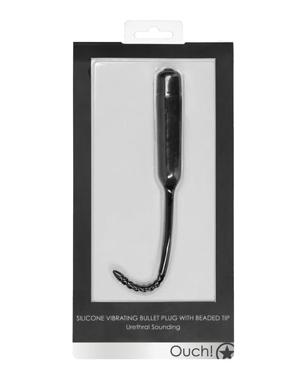 Shots Ouch Urethral Sounding Silicone Vibrating Bullet Plug w/Beaded Tip – Black by Ouch product image