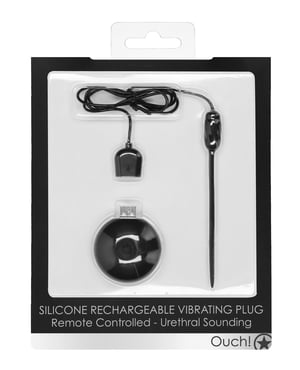 Shots Ouch Urethral Sounding Silicone Rechargeable & Remote Controlled Vibrating Plug – Black by Ouch product image