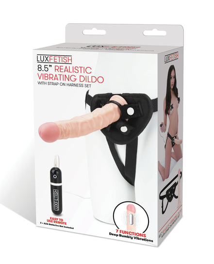 Lux Fetish 8.5″ Realistic Vibrating Dildo w/Strap On Harness Set by Lux product image